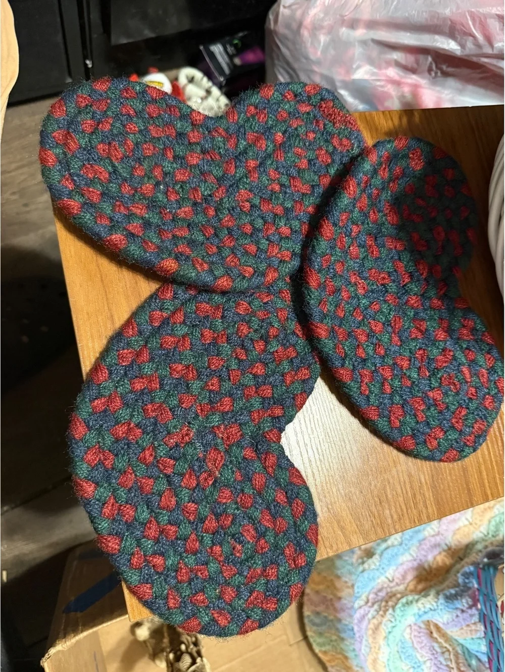 Handwoven Christmas Basket with Braided Heart-Shaped Coasters Set